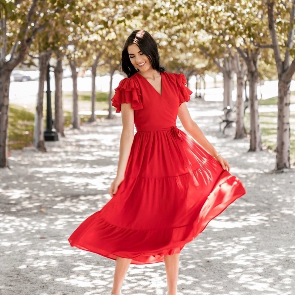 Rachel Parcell Red Ruffle Dress XS